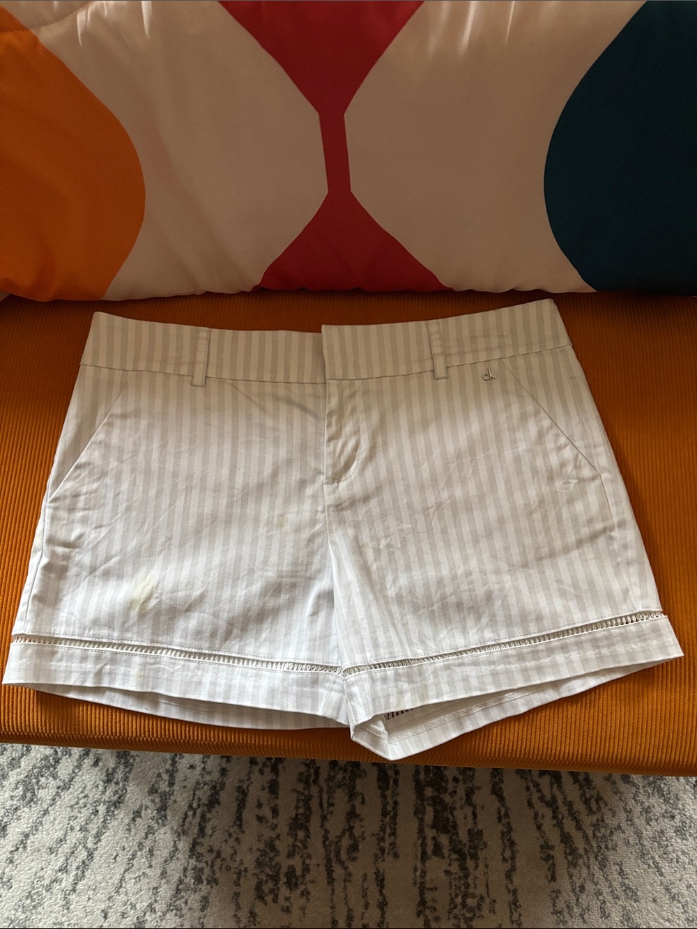 Calvin Klein Cream and Tan Pinstripe Bermuda Shorts